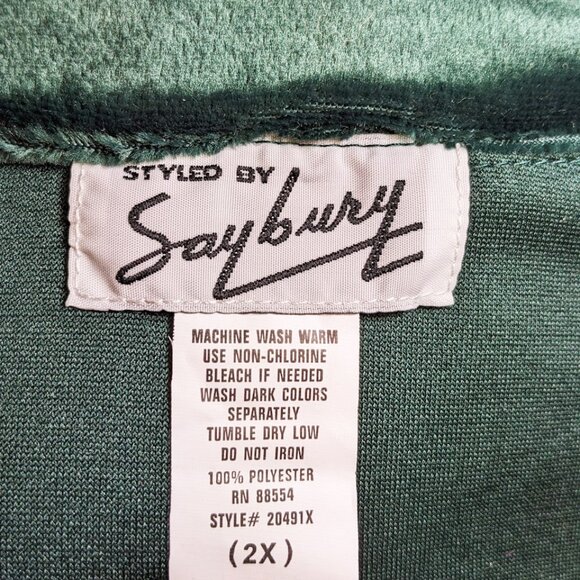 VTG Styled By Saybury Hand-Smocked Velour Half-Zip Housecoat in Forest Green - Picture 6 of 6